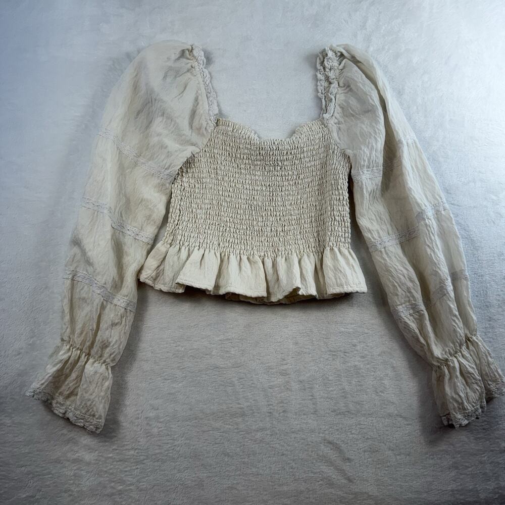 Milkmaid Sz S Top Cottagecore Coquette Babydoll Peasant Smocked Balloon Sleeve - Picture 11 of 12